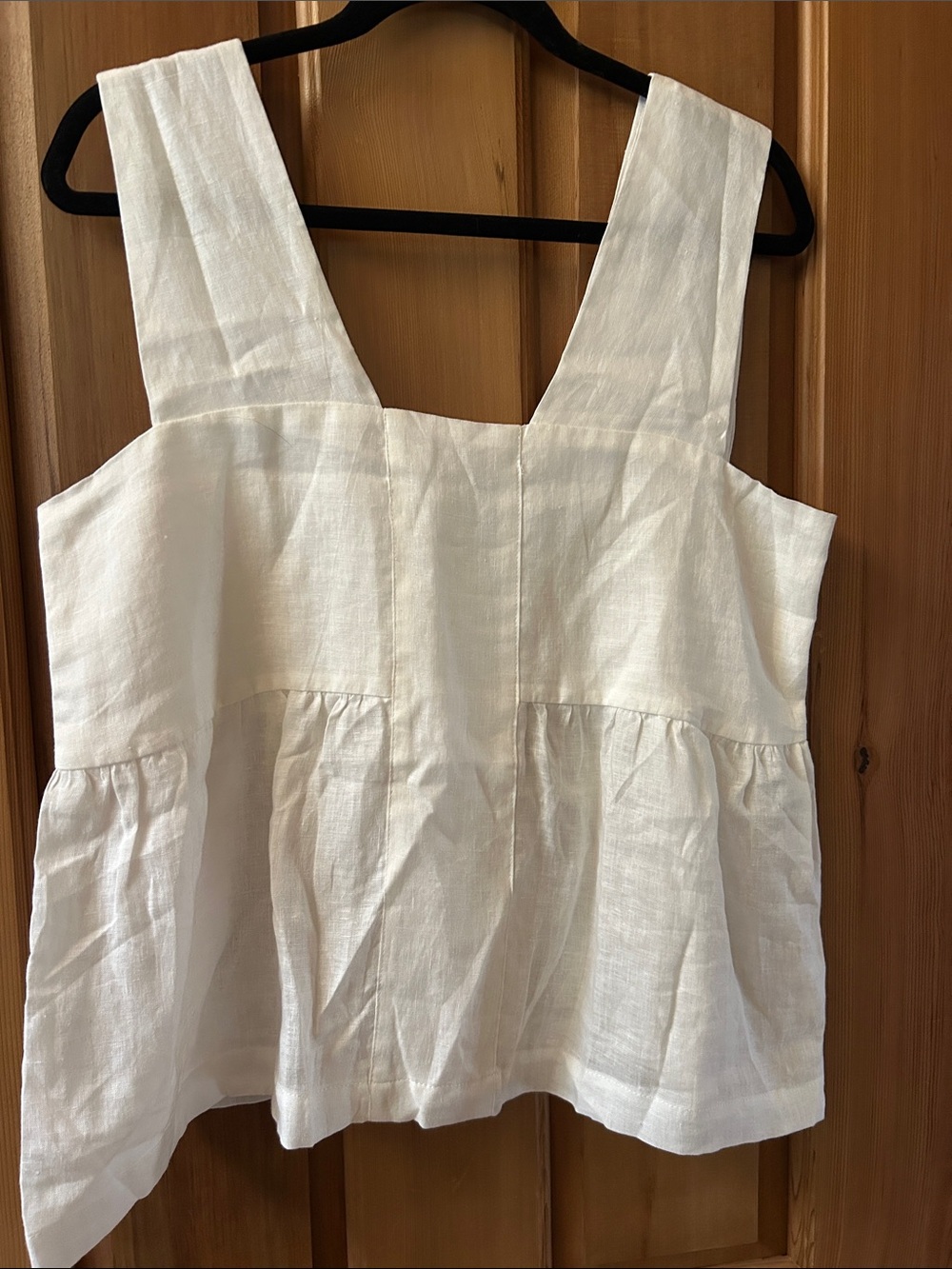 Amour Vert White Linen Square-Neck Peplum Tank